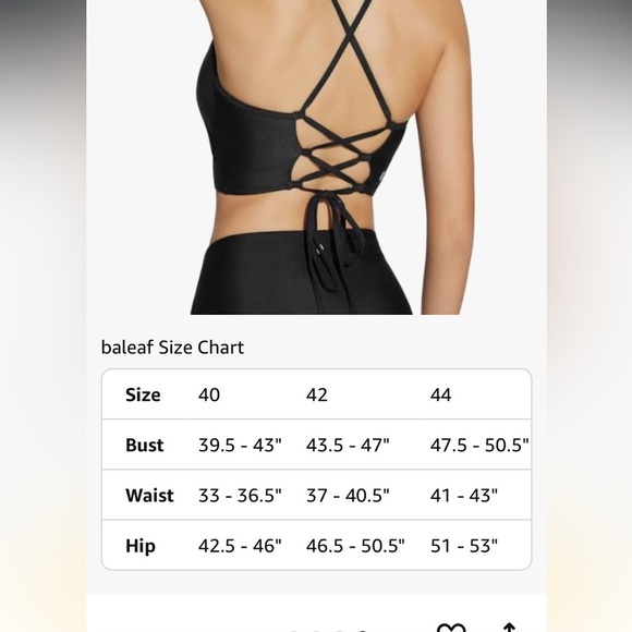 baleaf Longline Bikini Top Lace Up Crisscross Swim Crop Tops High Neck size 42 - Picture 6 of 8